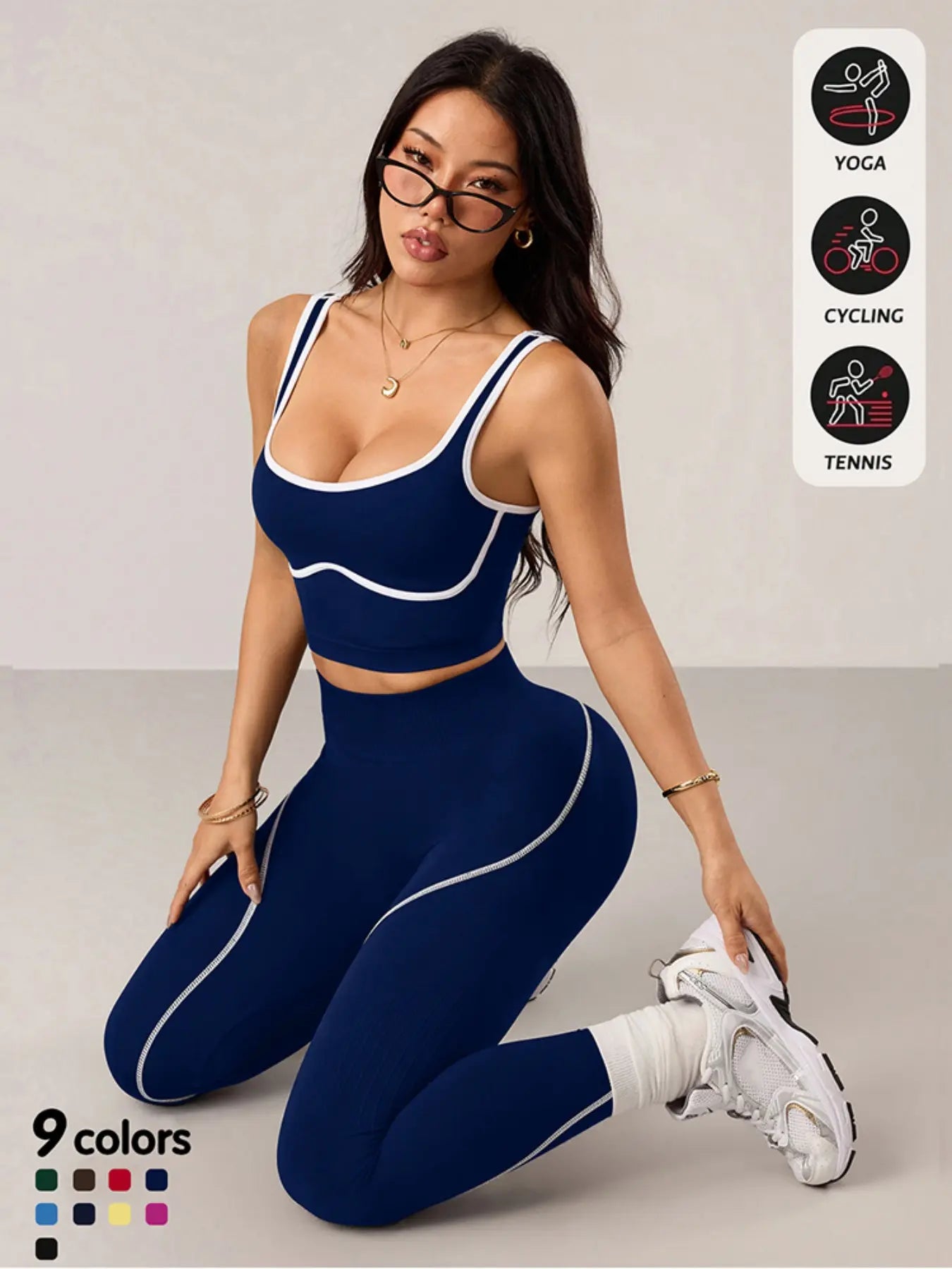 Women'S 2 Piece Sportswear Set, Sports Vest and Tight Pants, Fitness and Daily Exercise, High Waist Tummy Control, Fashion Gym Clothes