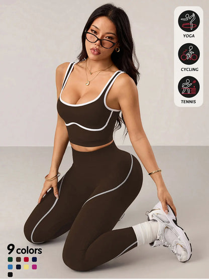 Women'S 2 Piece Sportswear Set, Sports Vest and Tight Pants, Fitness and Daily Exercise, High Waist Tummy Control, Fashion Gym Clothes