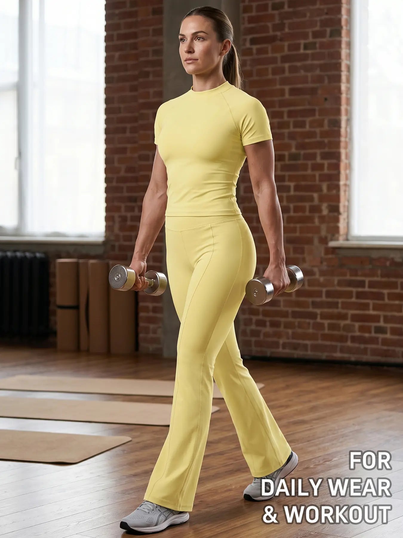 Uncia Active Activewear Women'S Sports Sweat Suit, Moisture-Wicking 2 Pcs Set with Raglan Sleeve Top and High-Waist Flared Pants for Gym Yoga