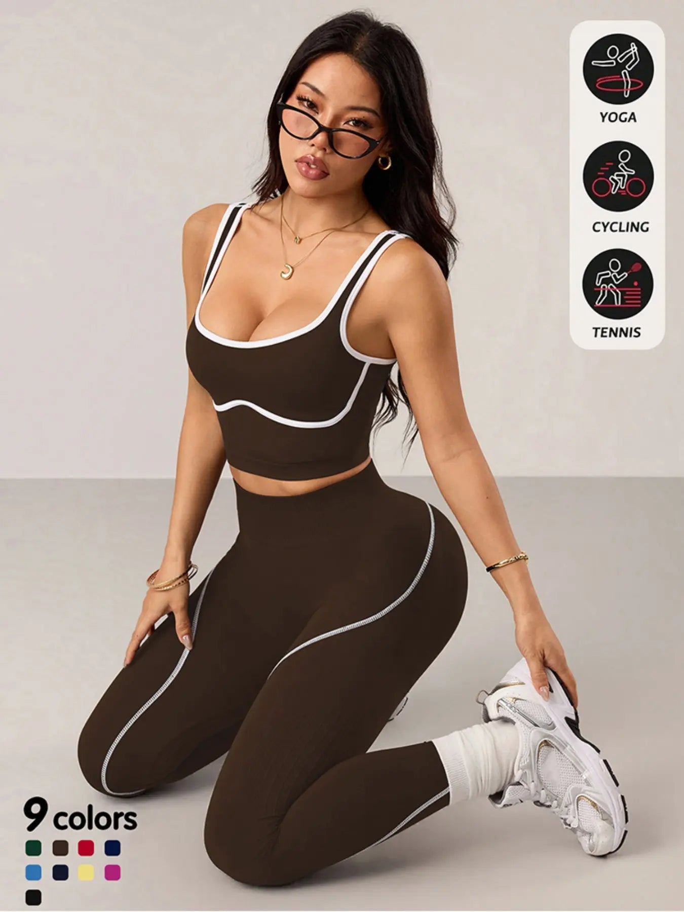 Women'S 2 Piece Sportswear Set, Sports Vest and Tight Pants, Fitness and Daily Exercise, High Waist Tummy Control, Fashion Gym Clothes