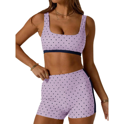 Aoysky Women'S Polka Dot 2-Piece Yoga Set - Square Neck Sports Bra, High Waist Biker Shorts, Loose-Fitting Female Workout Set for Gym, Athletic Use (Do Not Dry Clean), 2 Piece Set, Women'S Workout Sets